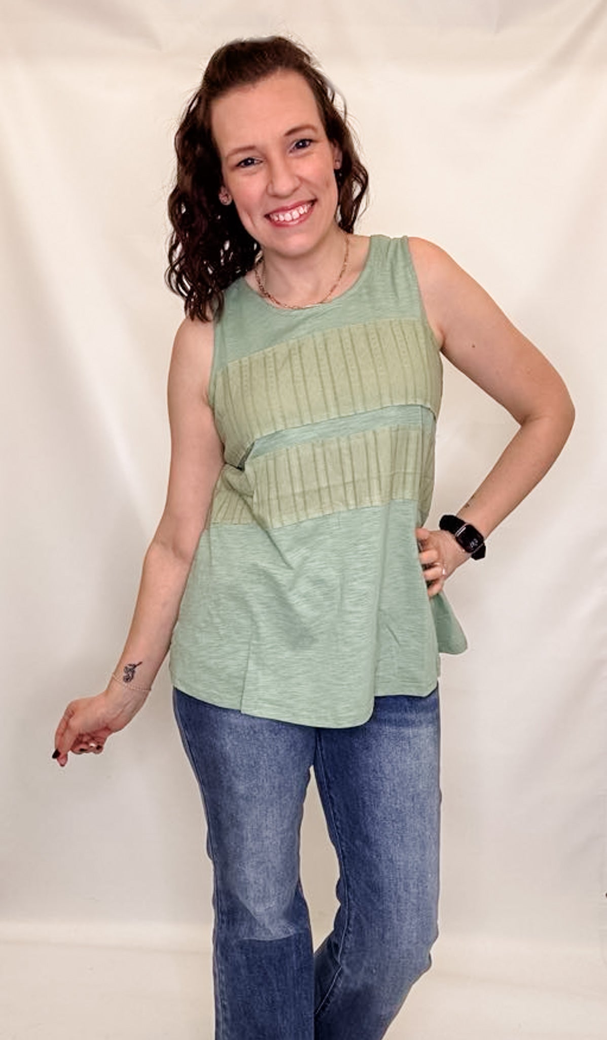 Sage Green Patch Stripe Sleeveless Tank