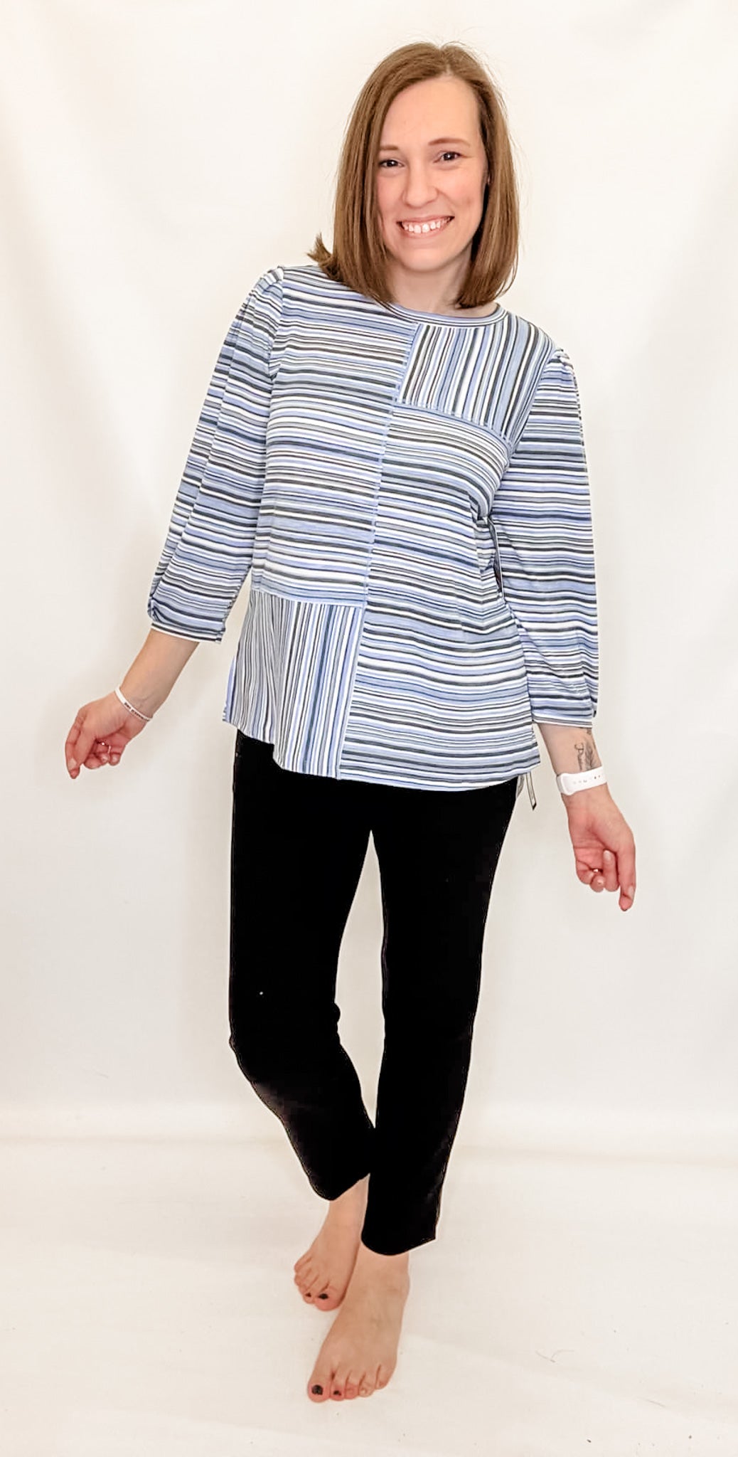 Multiples Cornflower Blue Stripe 3/4 Sleeve Top