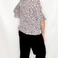 Multiples Black & Blush Animal Print, Flounce Sleeve Top