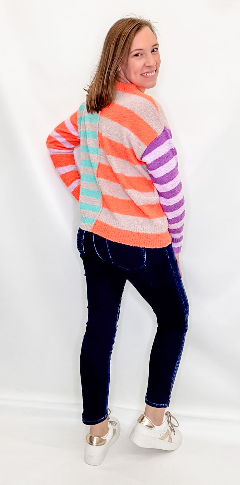 Neon Orange, Mint, & Purple Stripe Sweater