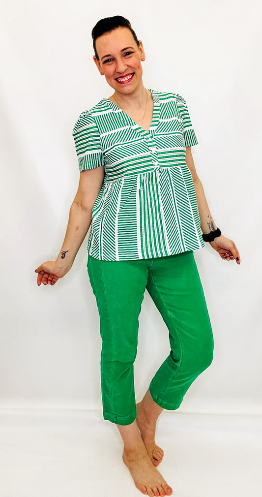 Tribal Kelly Green Flare Top with Buttons