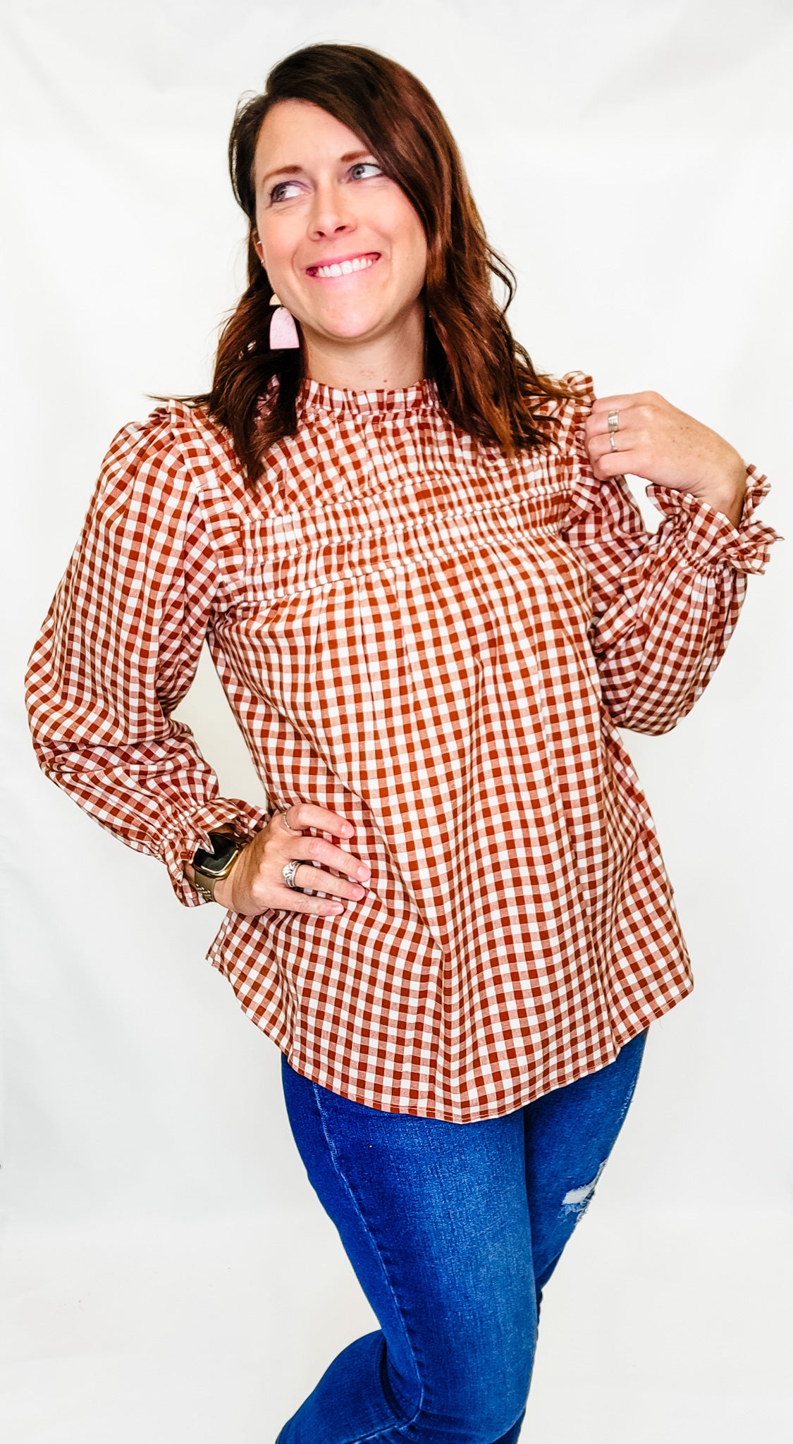 Rust & Cream Gingham Long Sleeve