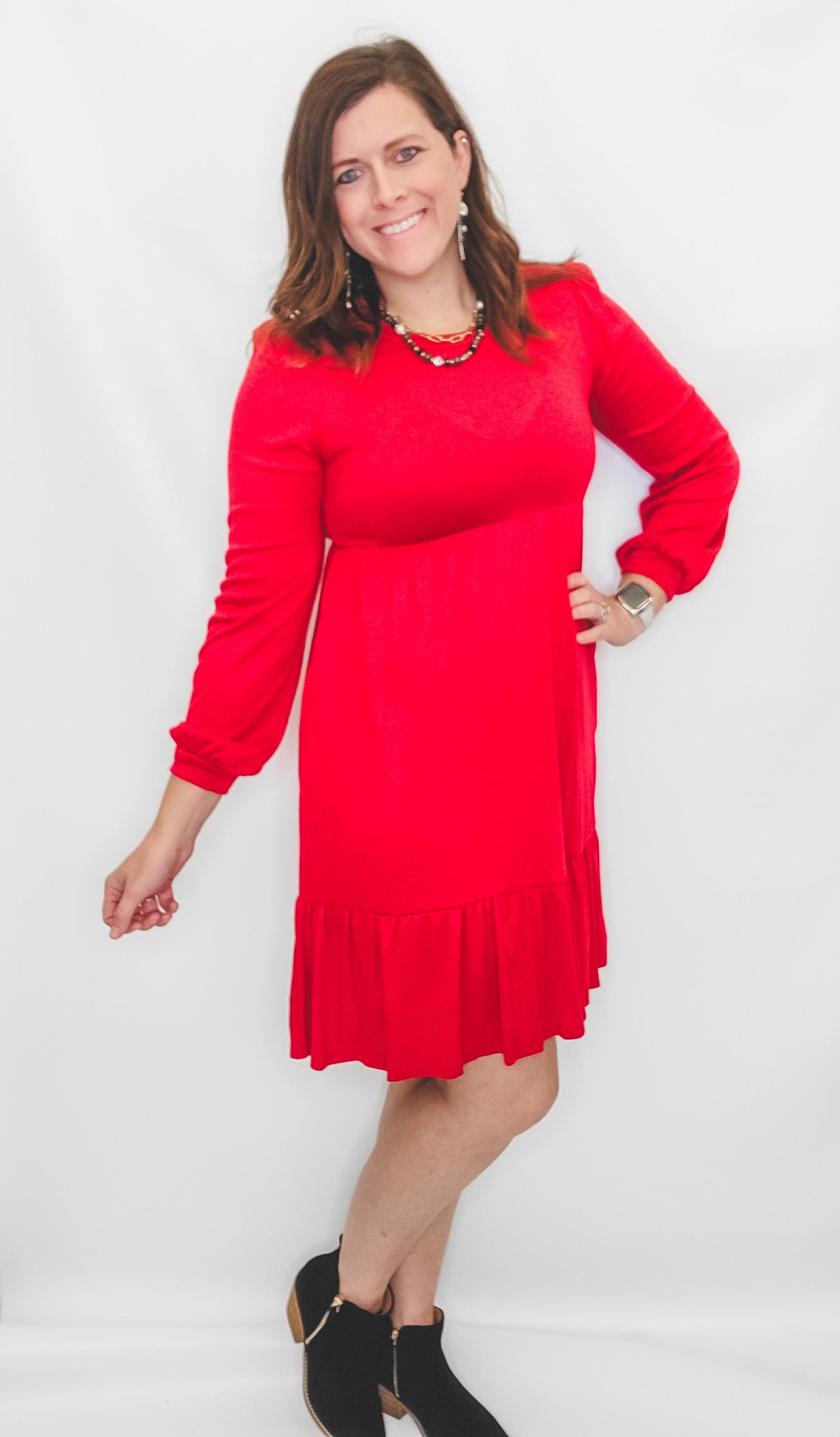 Red, Babydoll Flare Dress