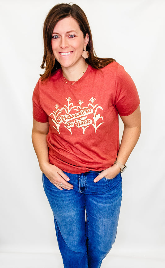 Midwestern as Heck Graphic, Rust Tee