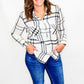 Charlie B Ecru Cream & Black Plaid Top