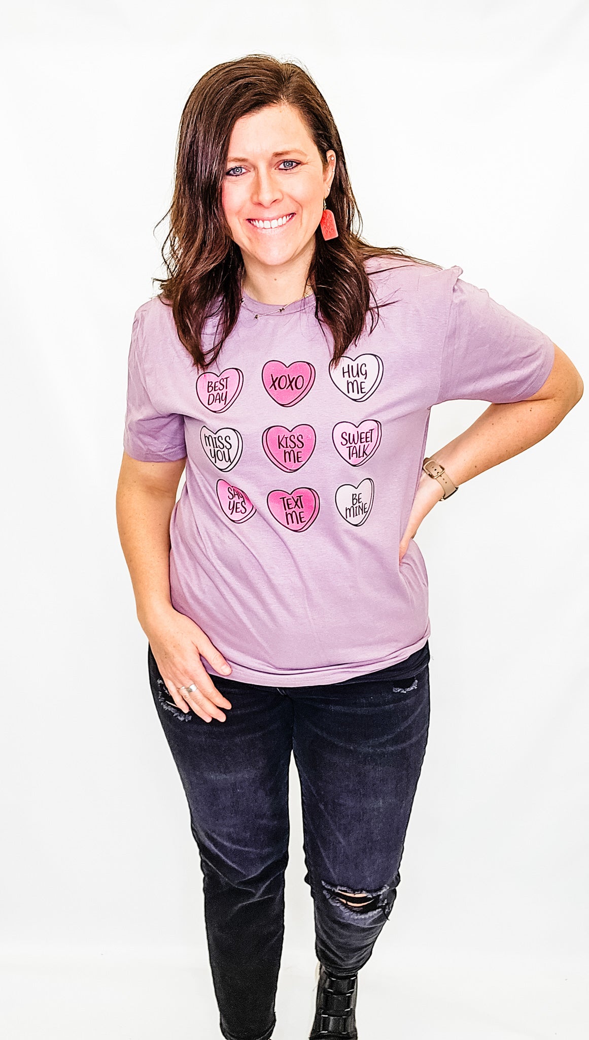 Valentine's Day Hearts Gray Purple Graphic Tee