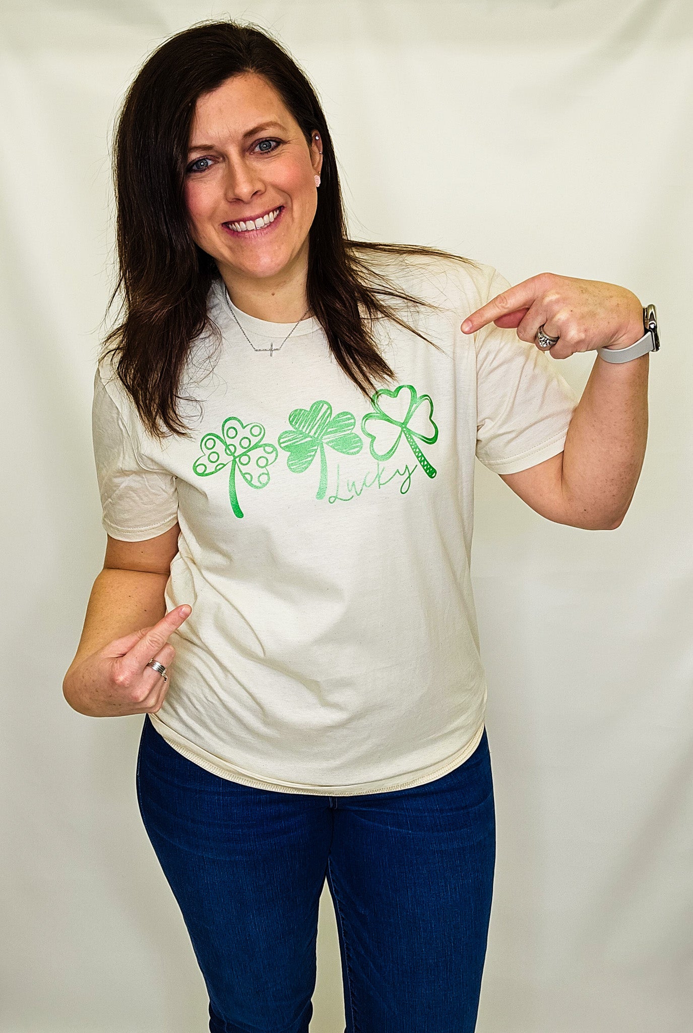 Lucky Three-Leaf Clovers Tan Graphic Tee