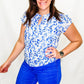 Charlie B Blue Riviera V-Neck Blouse with Ruffle Sleeves