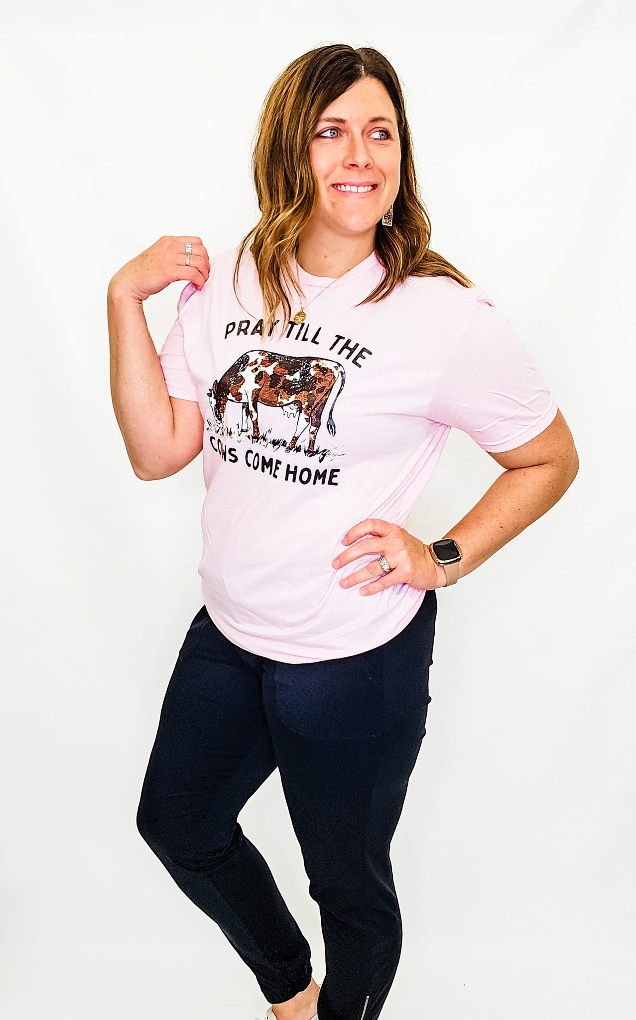 Pray Till The Cows Come Home Lt Pink Graphic Tee