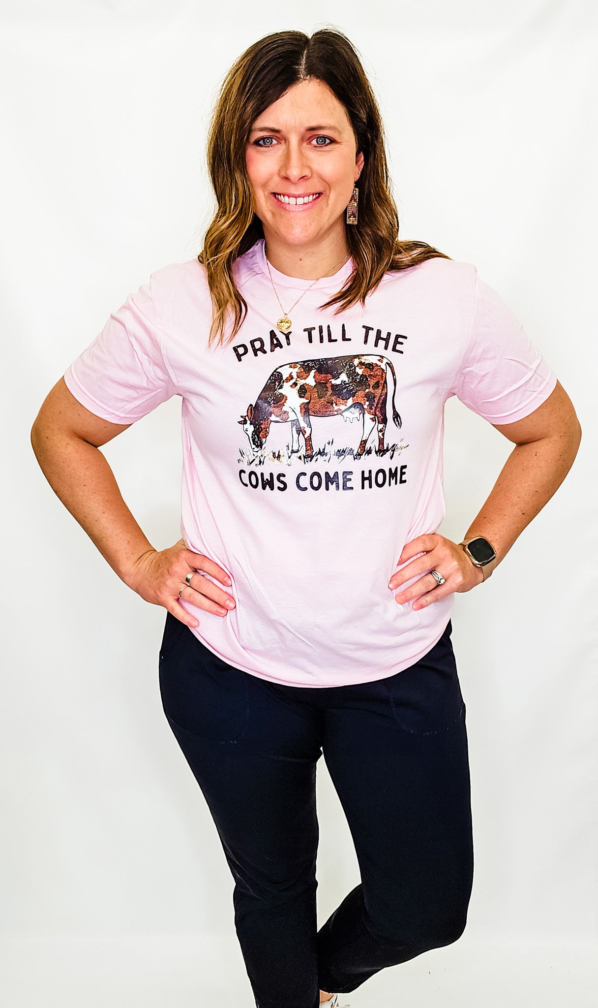 Pray Till The Cows Come Home Lt Pink Graphic Tee