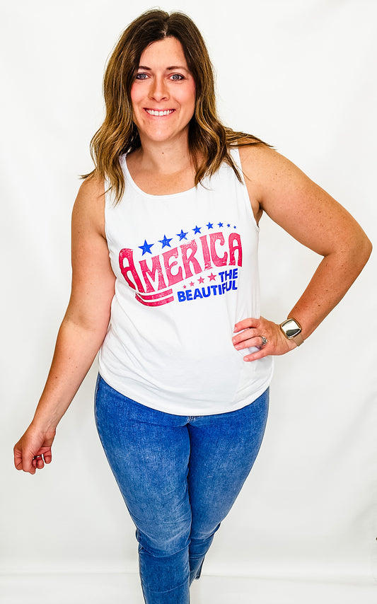 America the Beautiful White Tank Top