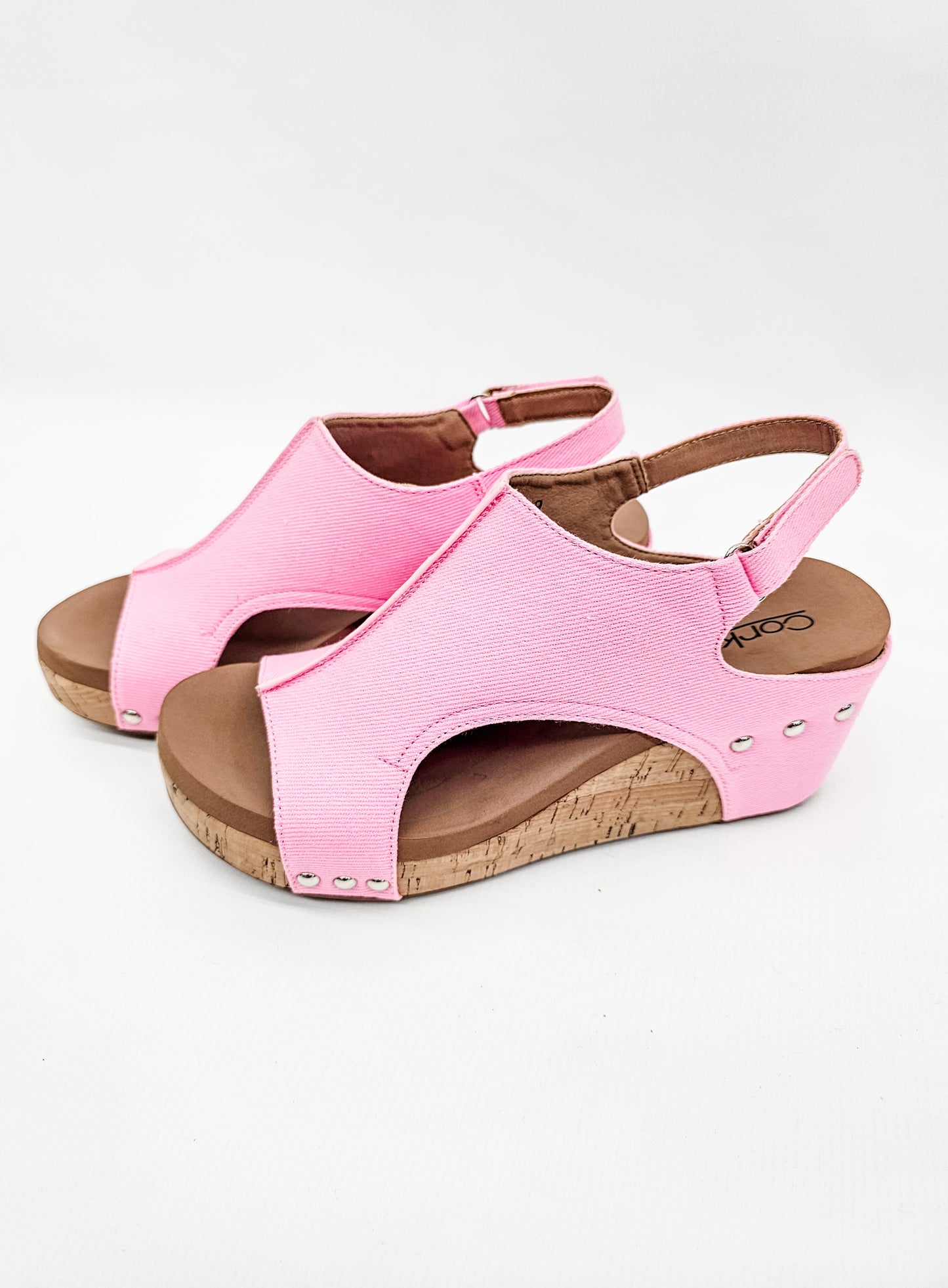 Corkys Light Pink Washed Canvas Carley Wedges