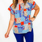 Blue & Orange Bohemian Print Short Sleeve - Ext Size Only