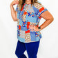 Blue & Orange Bohemian Print Short Sleeve - Ext Size Only