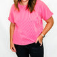 Coral Pink Ribbed Oversized Short Sleeve