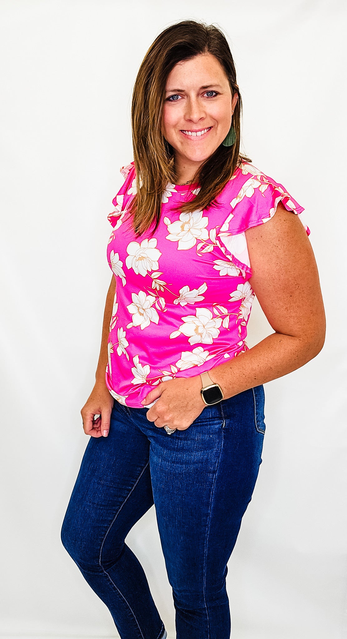 Short Sleeve, Floral Top with Ruffle Sleeves - Variety