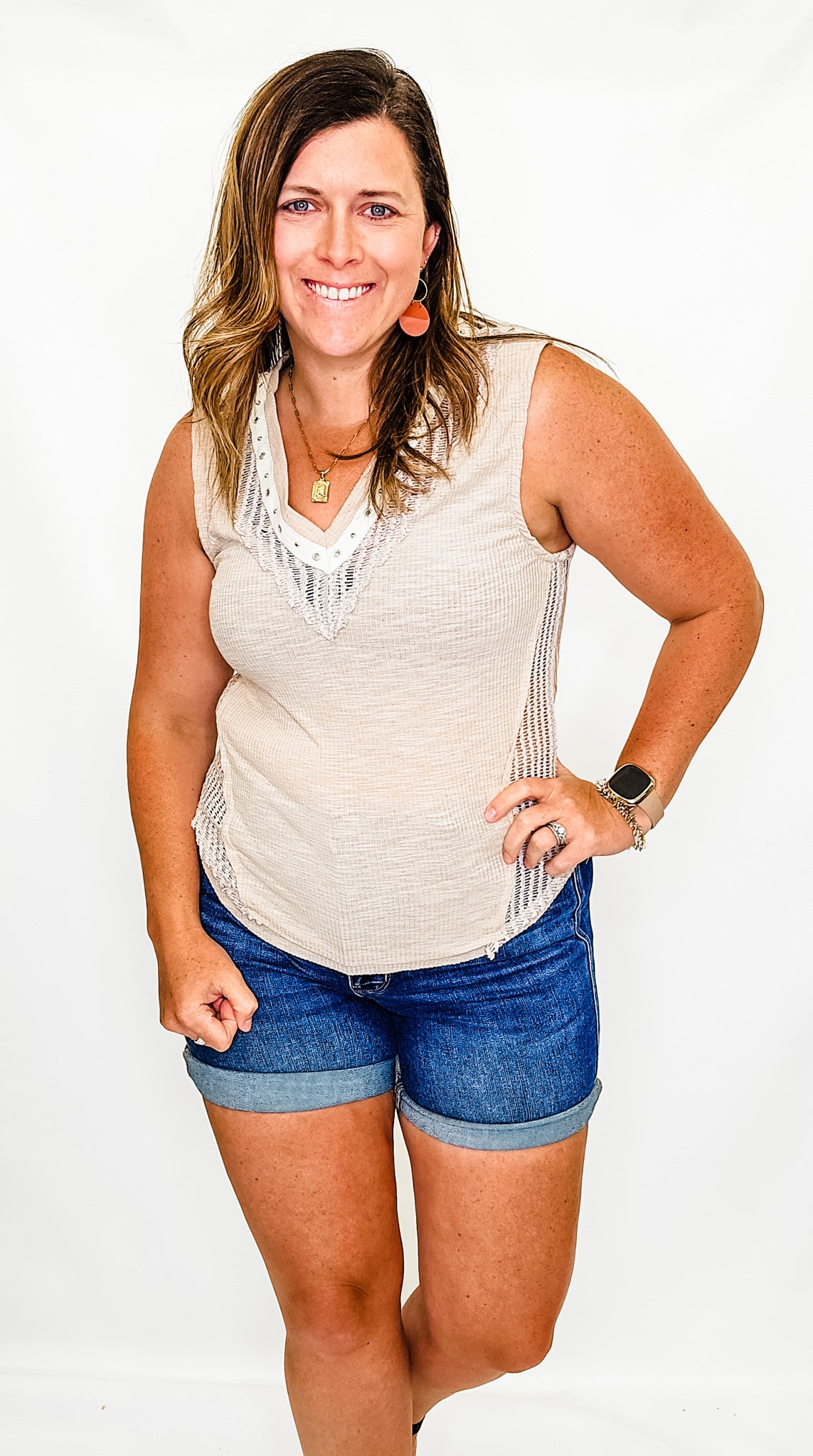 Sand Beige Crochet Knit Tank