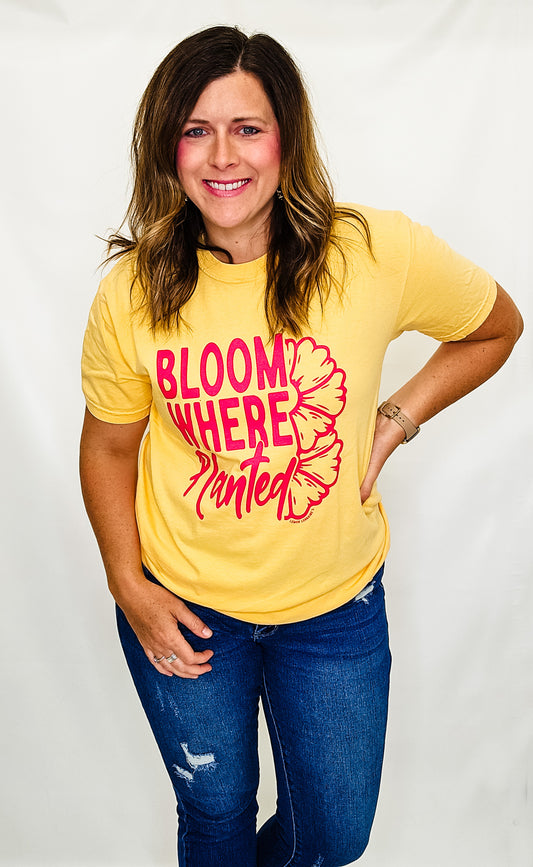 Bloom Where Planted, Yellow Graphic Tee