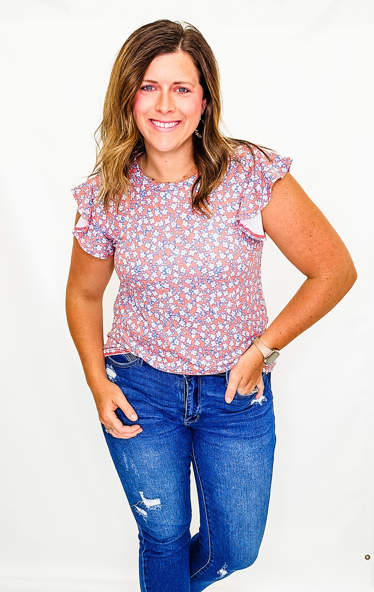 Short Sleeve, Floral Top with Ruffle Sleeves - Variety