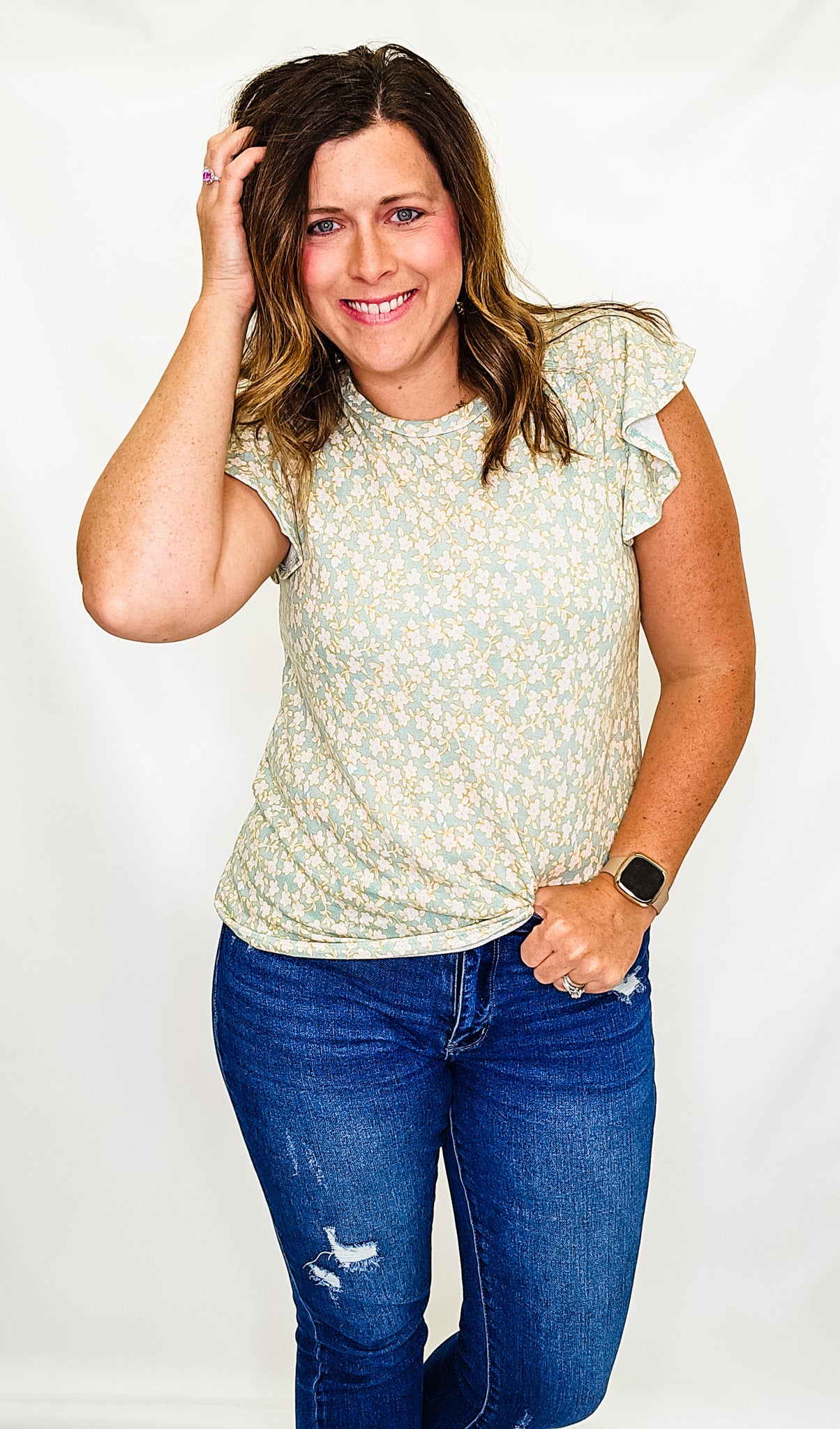 Short Sleeve, Floral Top with Ruffle Sleeves - Variety