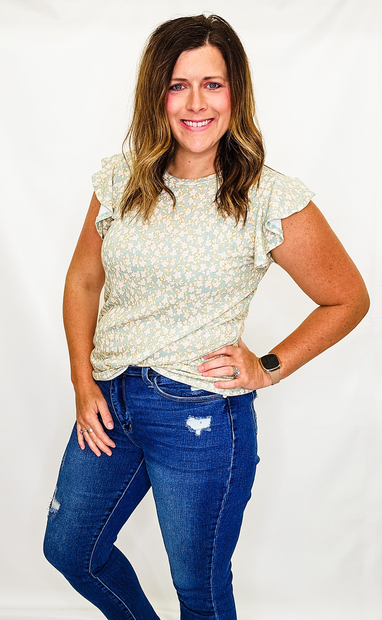 Short Sleeve, Floral Top with Ruffle Sleeves - Variety