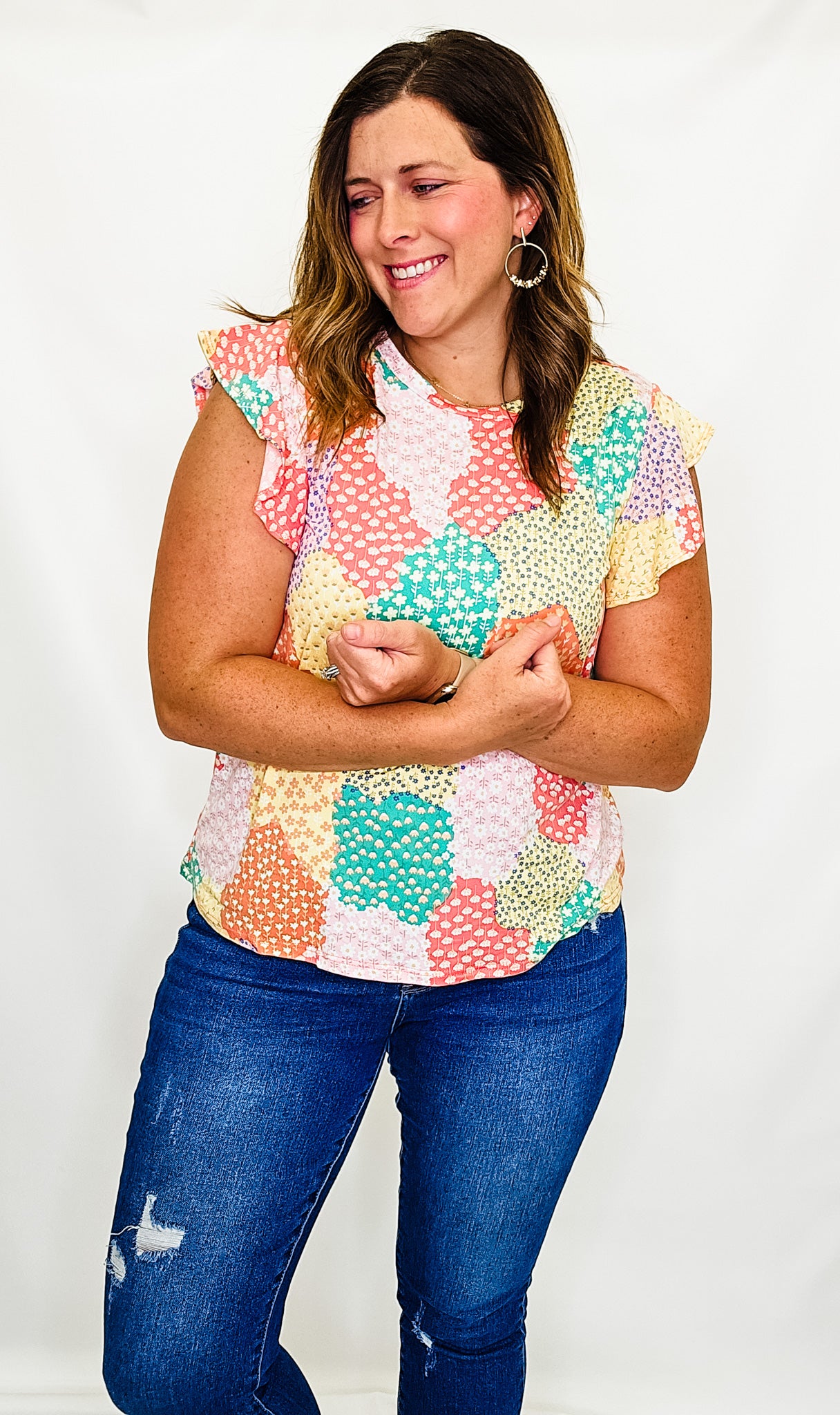 Short Sleeve, Floral Top with Ruffle Sleeves - Variety