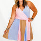 Blue, Blush & Taupe Patchwork Sleeveless Dress - Extended Sizes Only