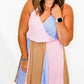 Blue, Blush & Taupe Patchwork Sleeveless Dress - Extended Sizes Only