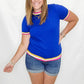 Dark Blue, Pink, & Mustard Knit Short Sleeve