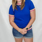 Dark Blue, Pink, & Mustard Knit Short Sleeve