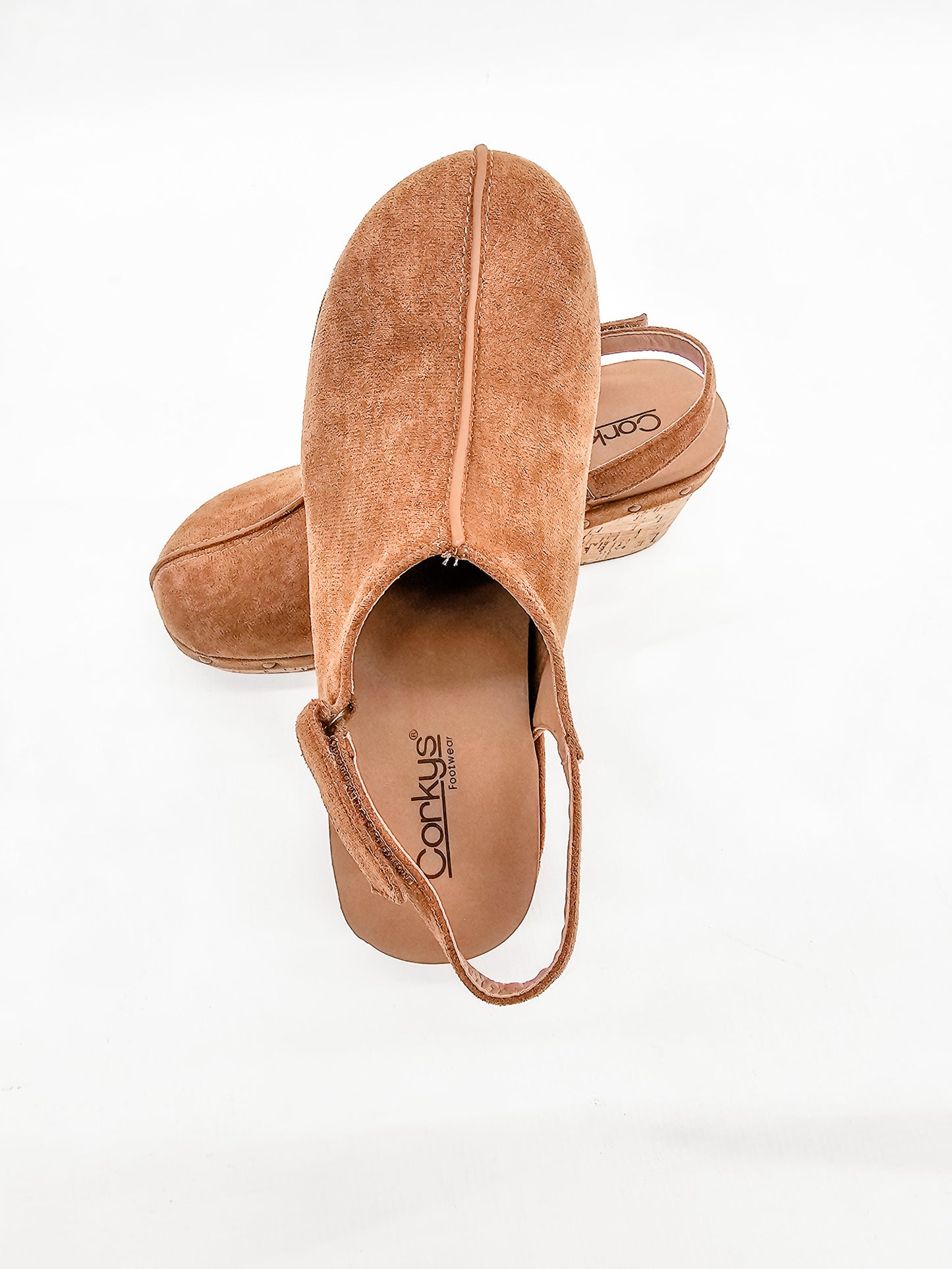 Corkys Tobacco Suede Make Em Blush Mule Wedge