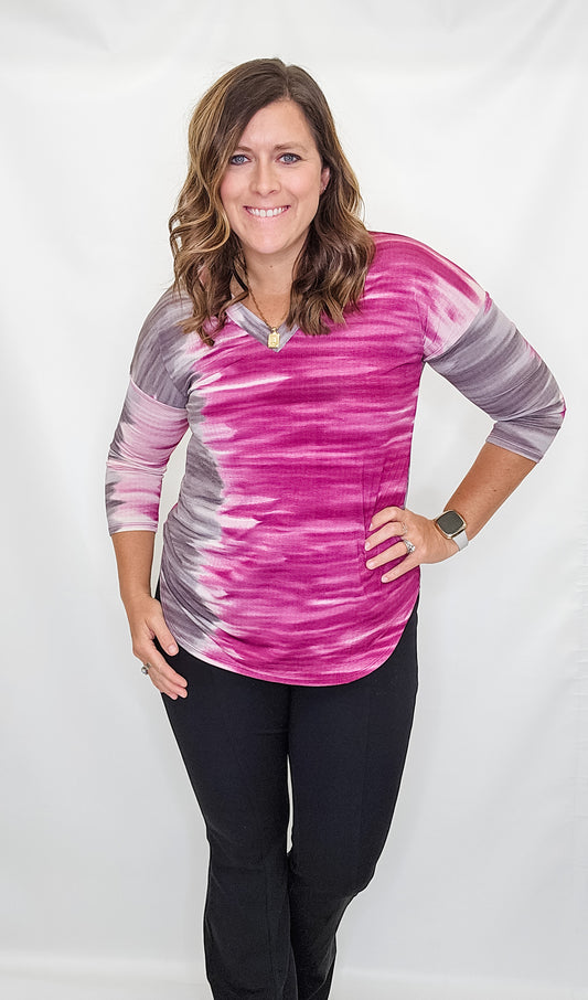 Magenta Mauve Lizzy Printed 3/4 Sleeve Top