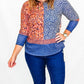 Multiples Cinnamon & Navy 3/4 Sleeve Top