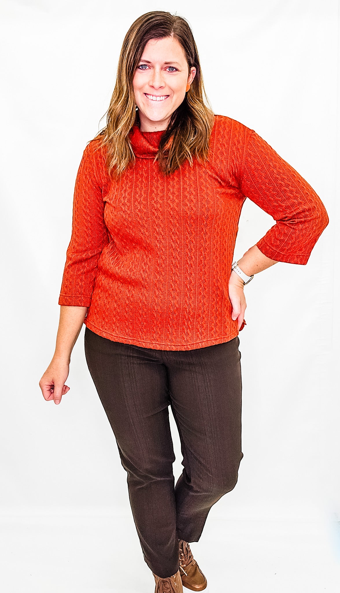 Multiples Cinnamon 3/4 Sleeve Cowl Neck Top