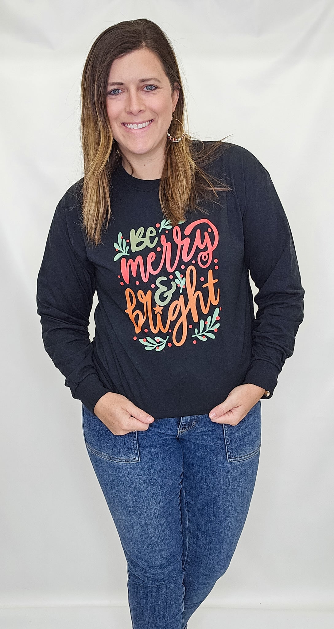 Be Merry & Bright Black Long Sleeve Graphic Tee