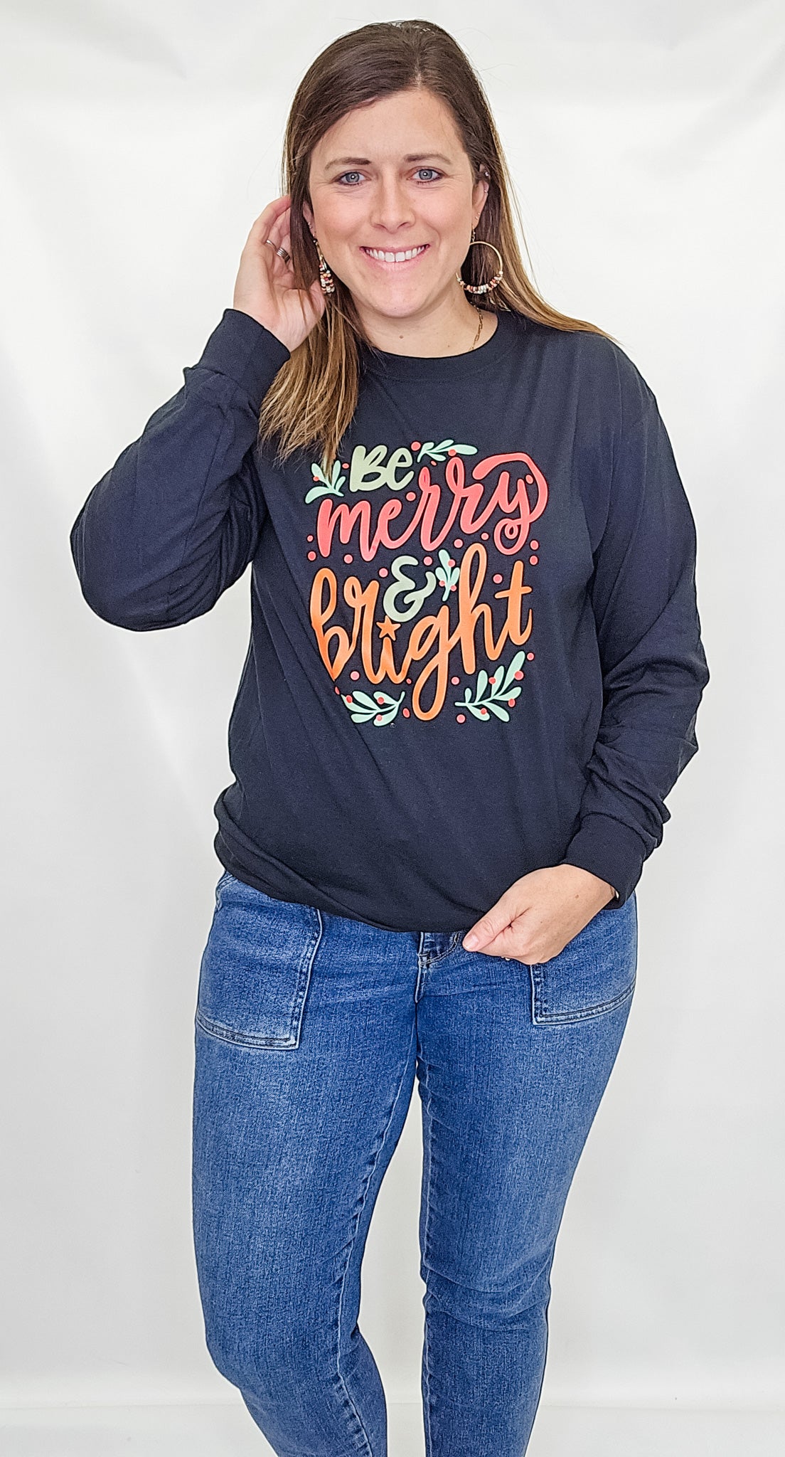 Be Merry & Bright Black Long Sleeve Graphic Tee