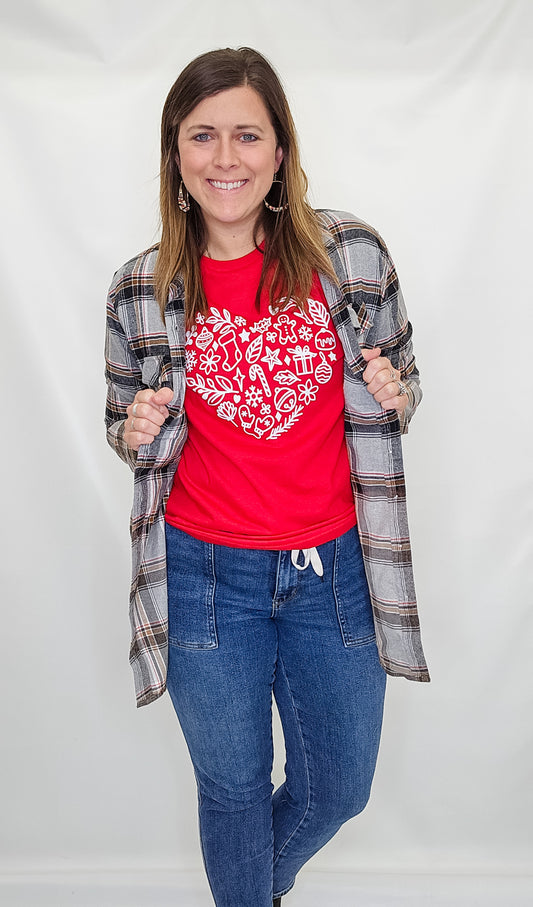 Christmas Heart Cherry Red Graphic Tee