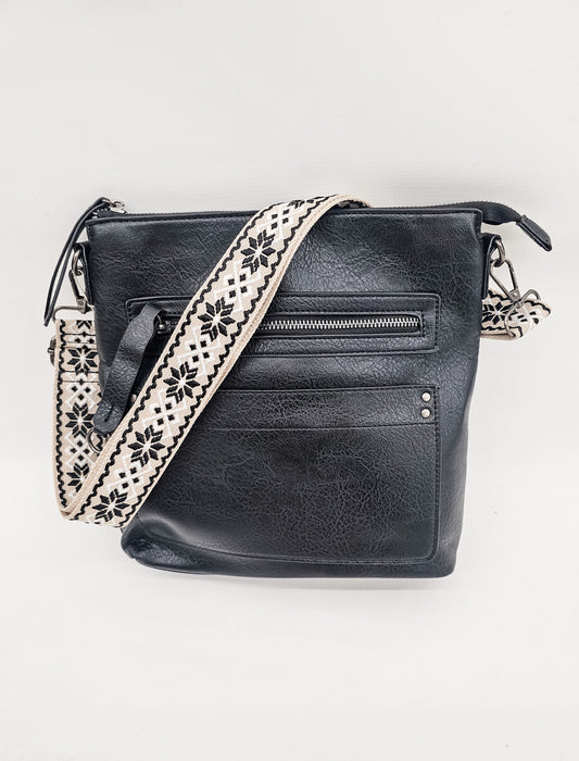 Black Crossbody Purse with Thin Guitar Strap