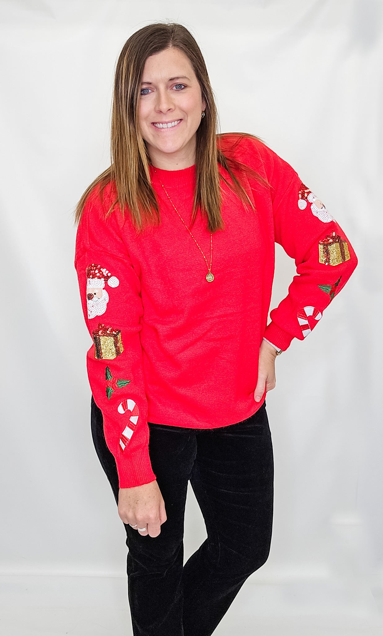 Red Christmas Sequin Detail Sweater