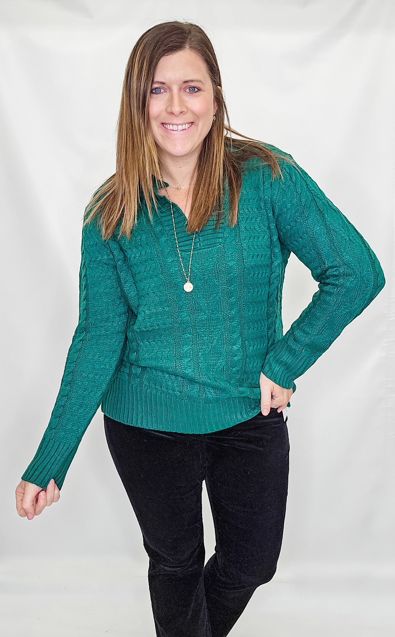 Hunter Green Cable Knit Sweater