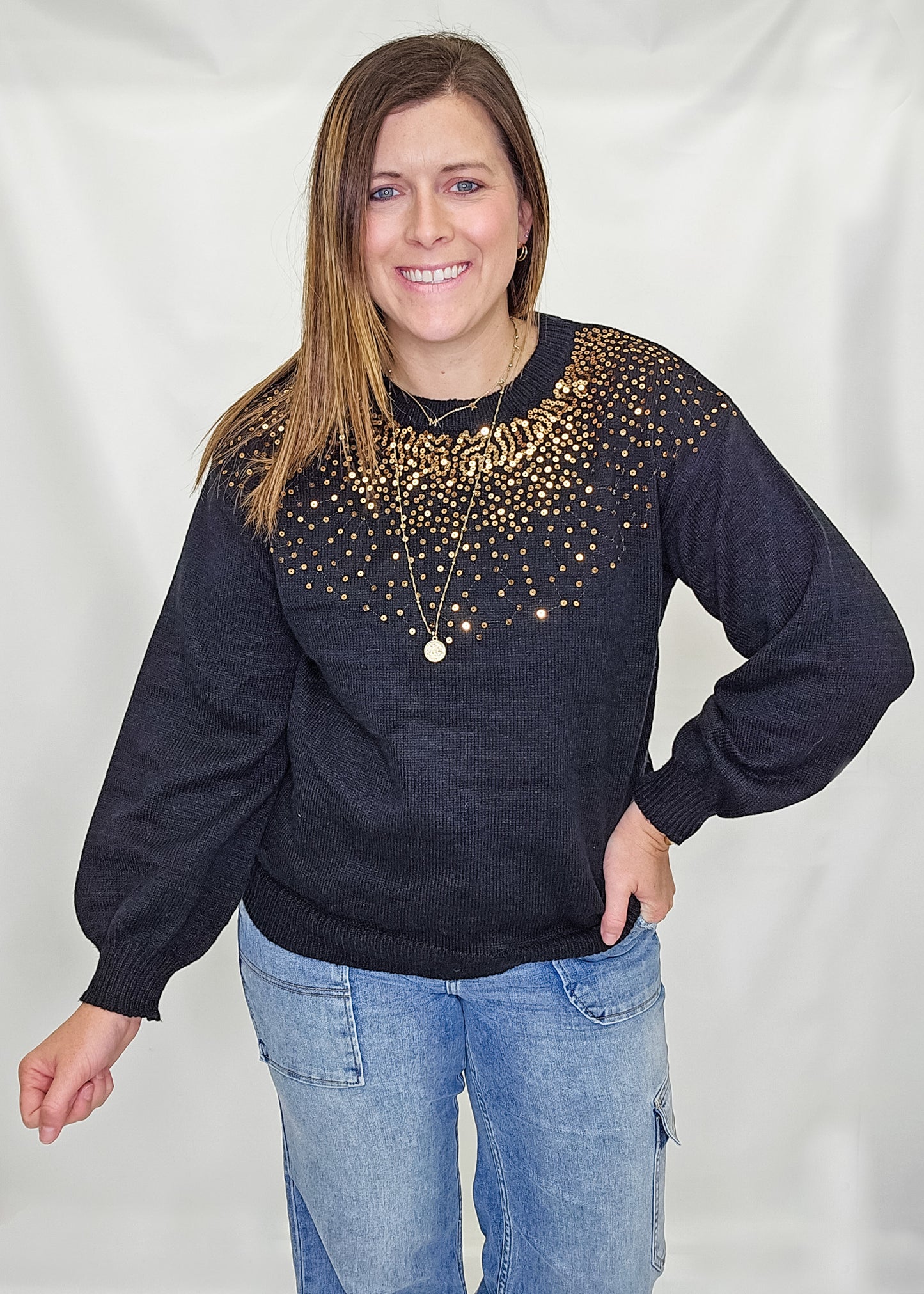 Black Sequined Holiday Sweater