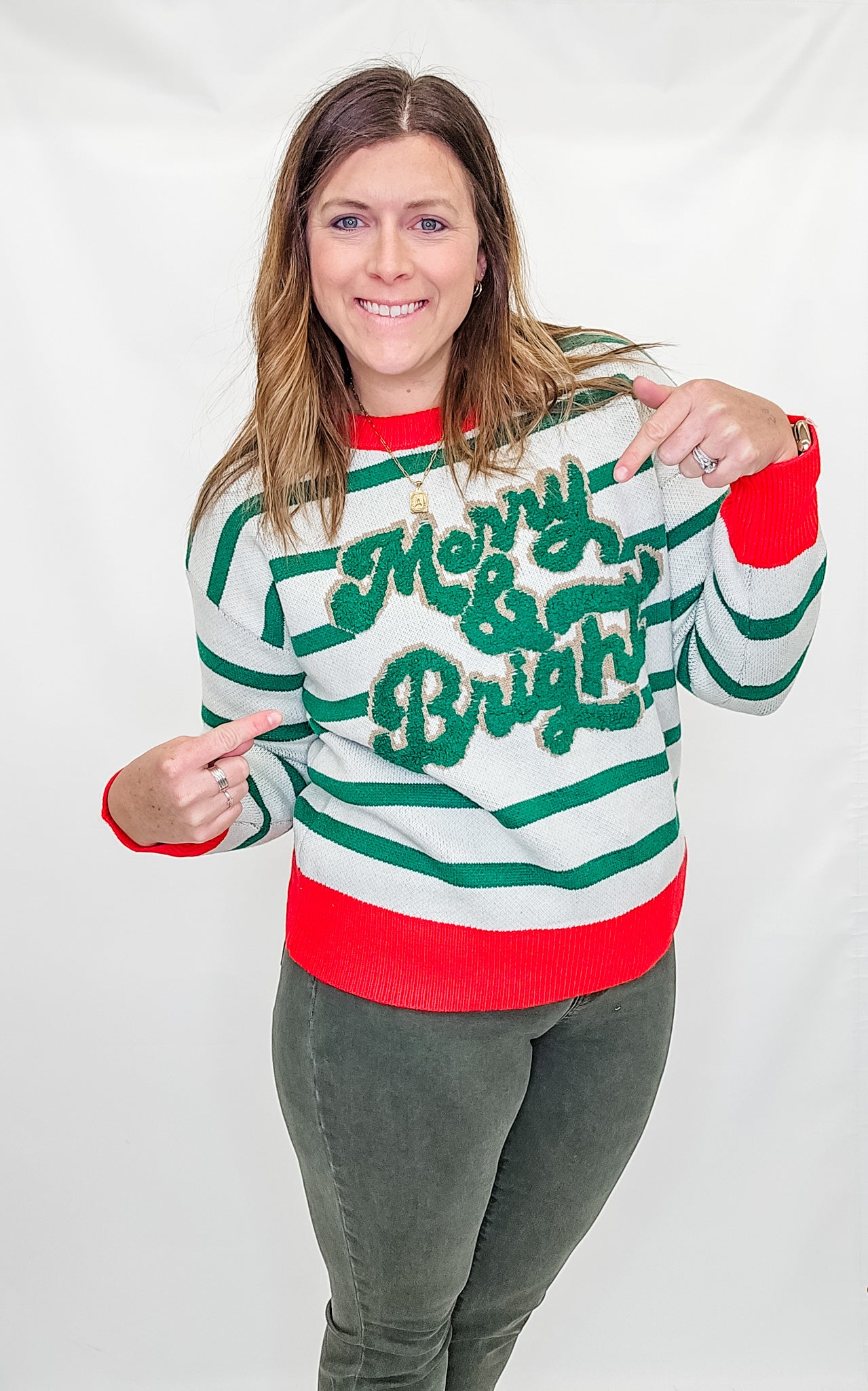 Merry & Bright Ivory & Green Stripe Sweater