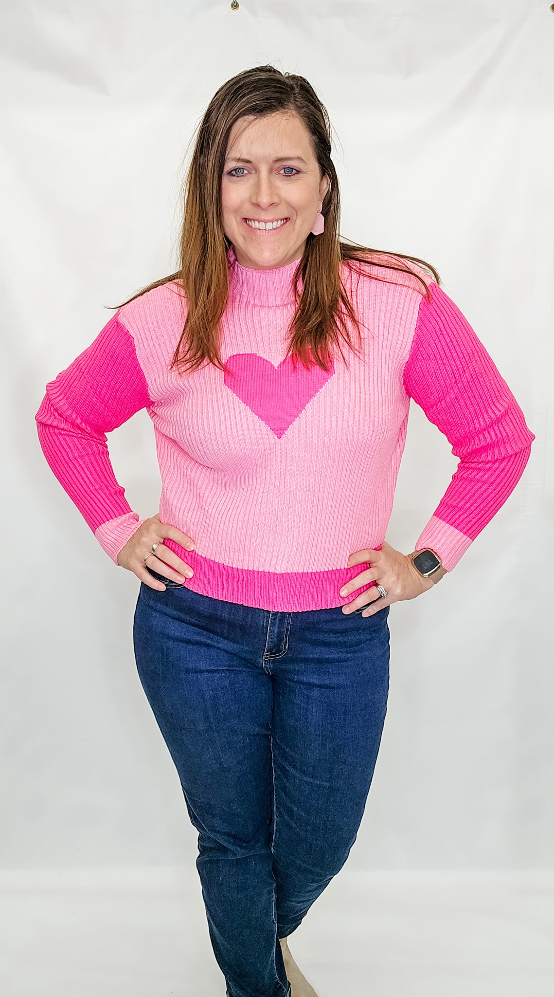 Pink Heart Mock Neck Sweater