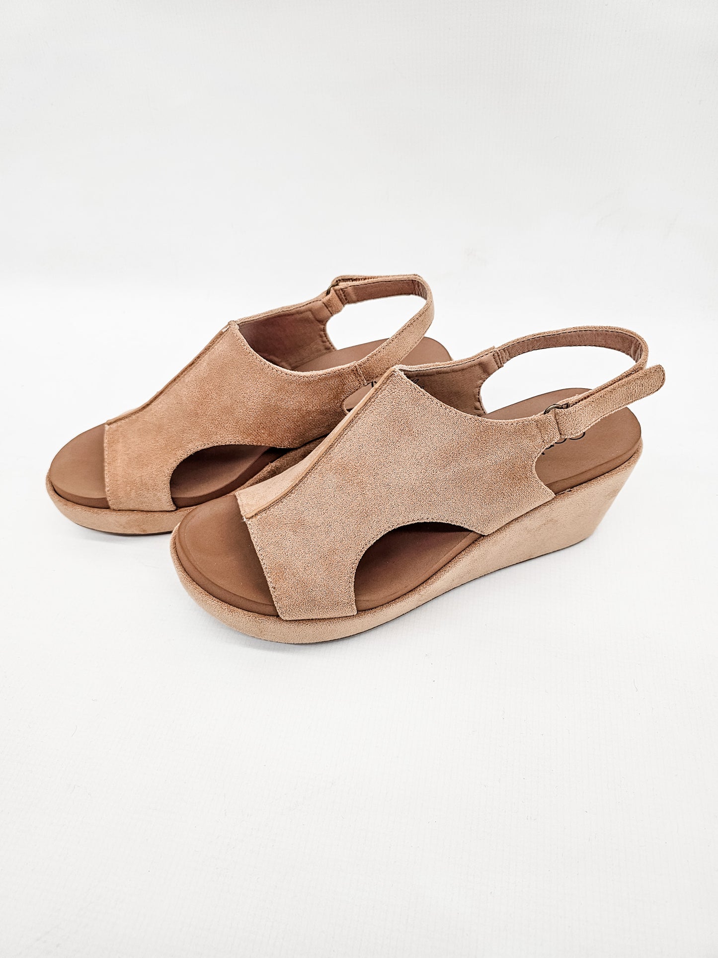 Corkys Camel Faux Suede 2 Carley Wedge Sandals