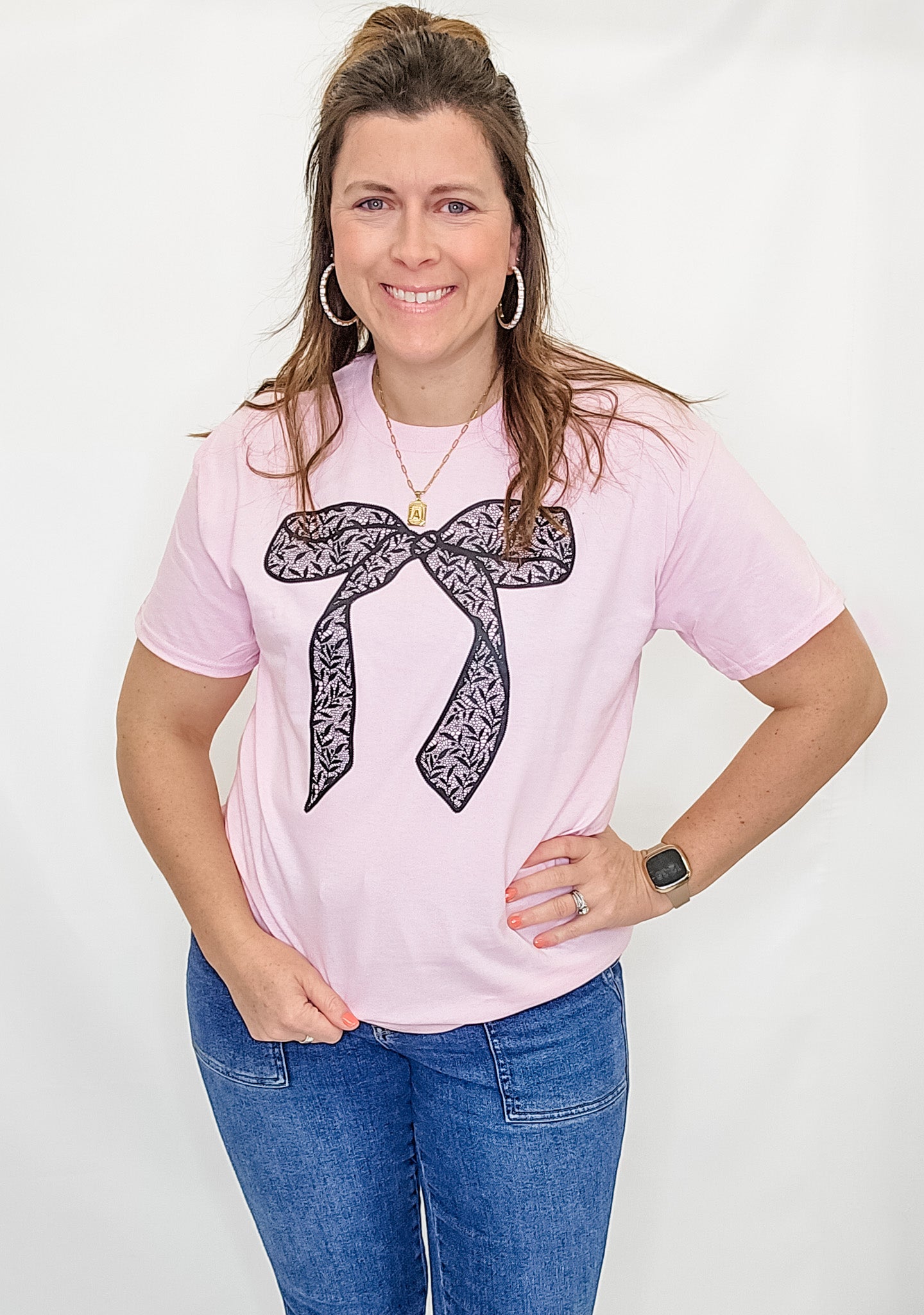 Lace Bow, Pink Graphic Tee