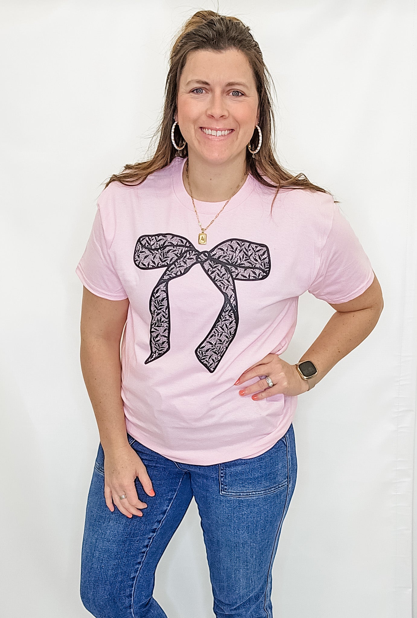 Lace Bow, Pink Graphic Tee