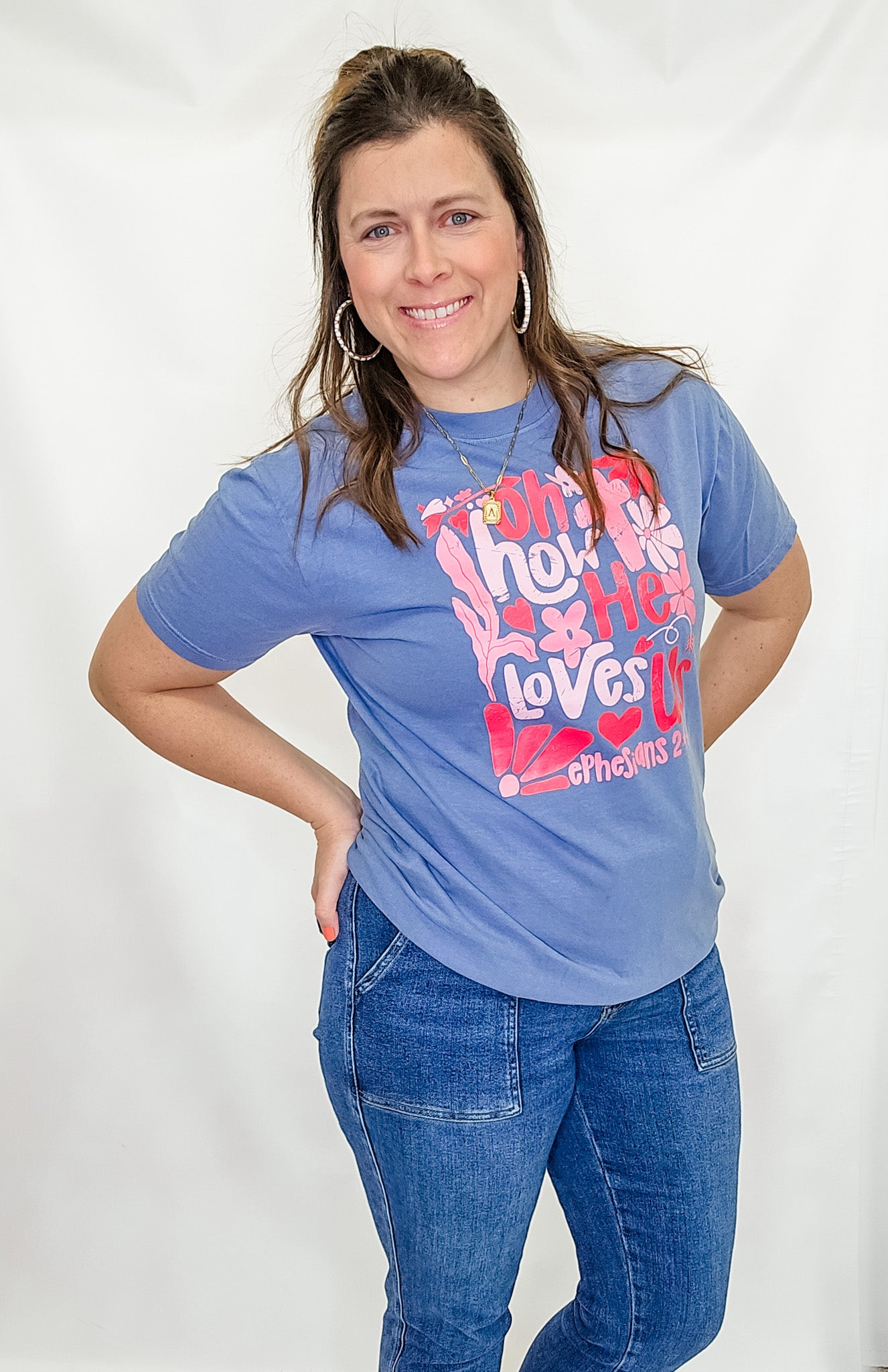 Oh How He Loves Us Blue Graphic Tee