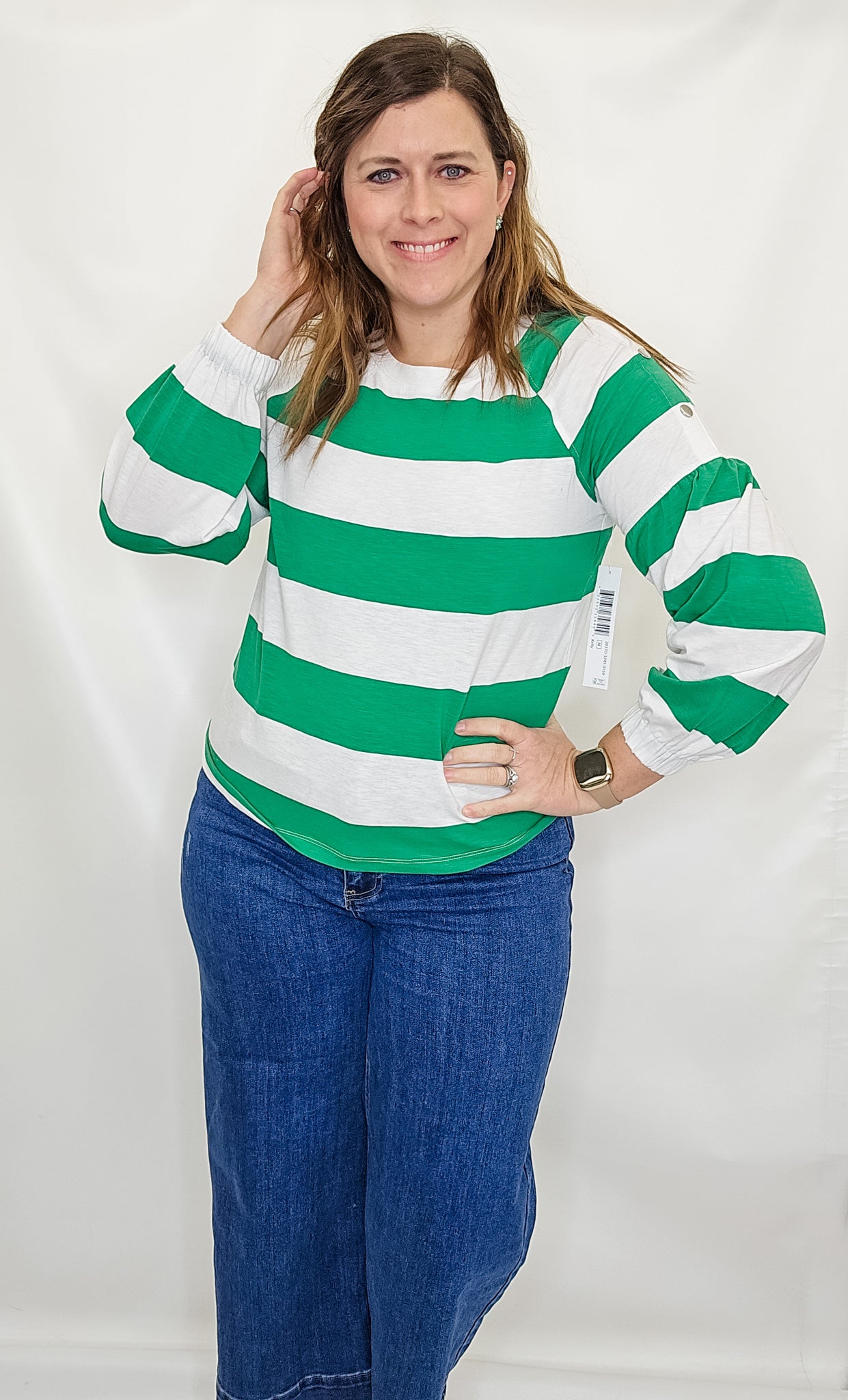 Tribal Green & White Stripe Long Sleeve