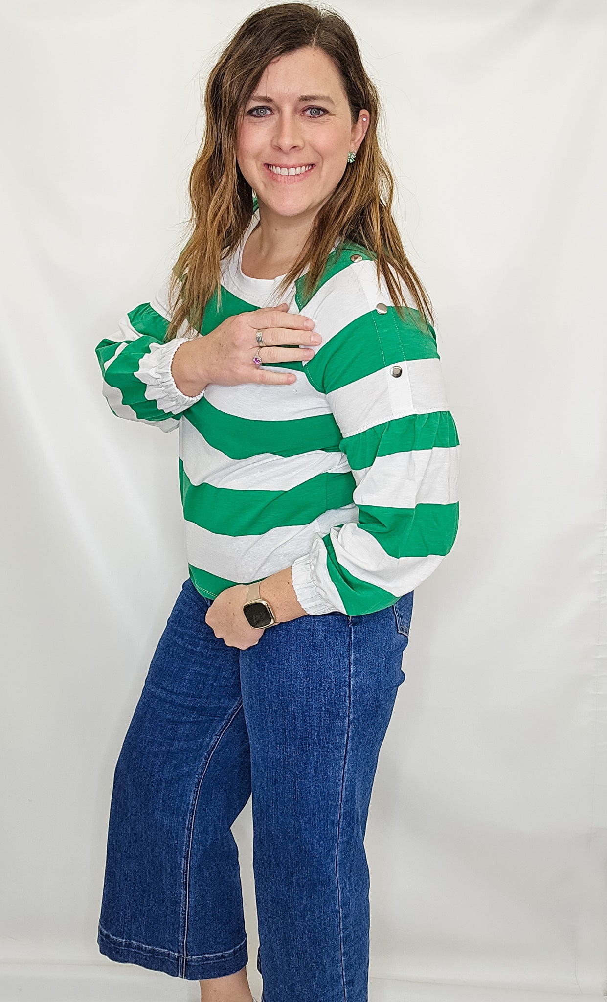 Tribal Green & White Stripe Long Sleeve