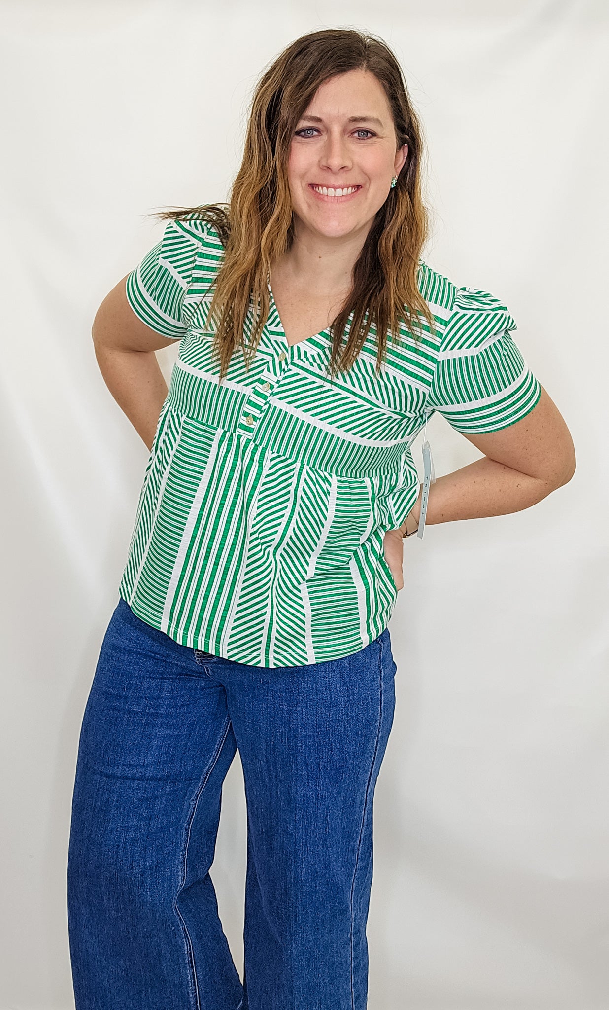 Tribal Kelly Green Flare Top with Buttons